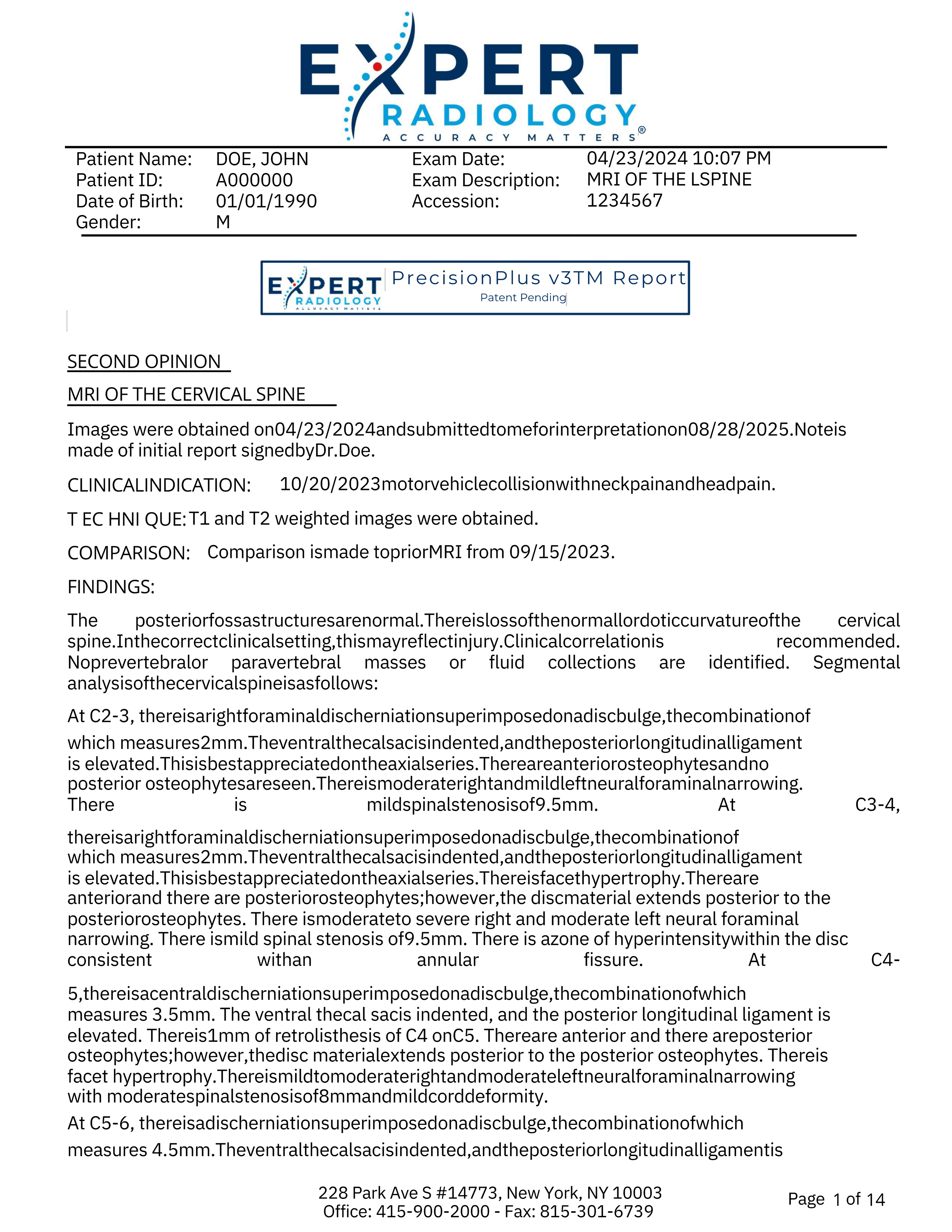 Detailed radiology report