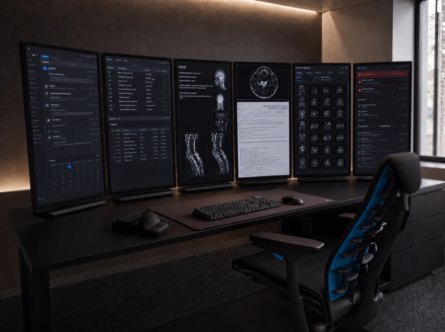 ExRad Station showing the six-display reading workflow